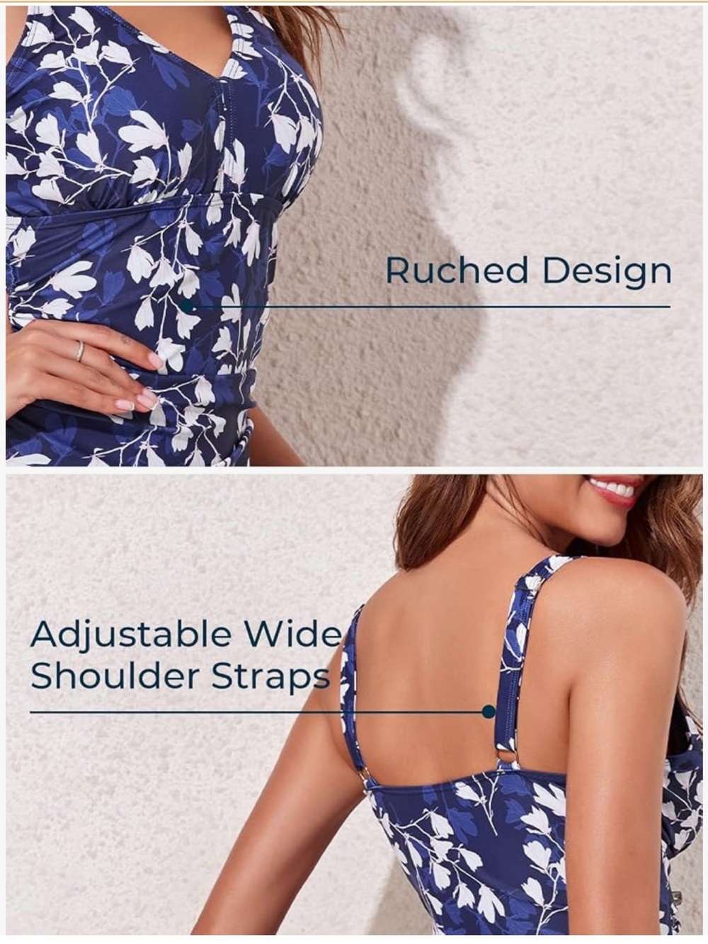 Navy Blue Floral Swimdress - Picture 4 of 8
